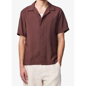 NN07 Button Shirt Mens Small Brown Textured Modal Camp Collar Hank $190